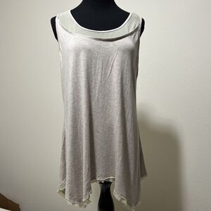 Democracy Tank Top White w Green Sheer Trim Artisan Crafted Size XL